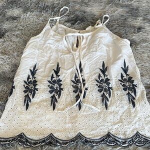 White Eyelet Camisole with Navy Floral Embroidery